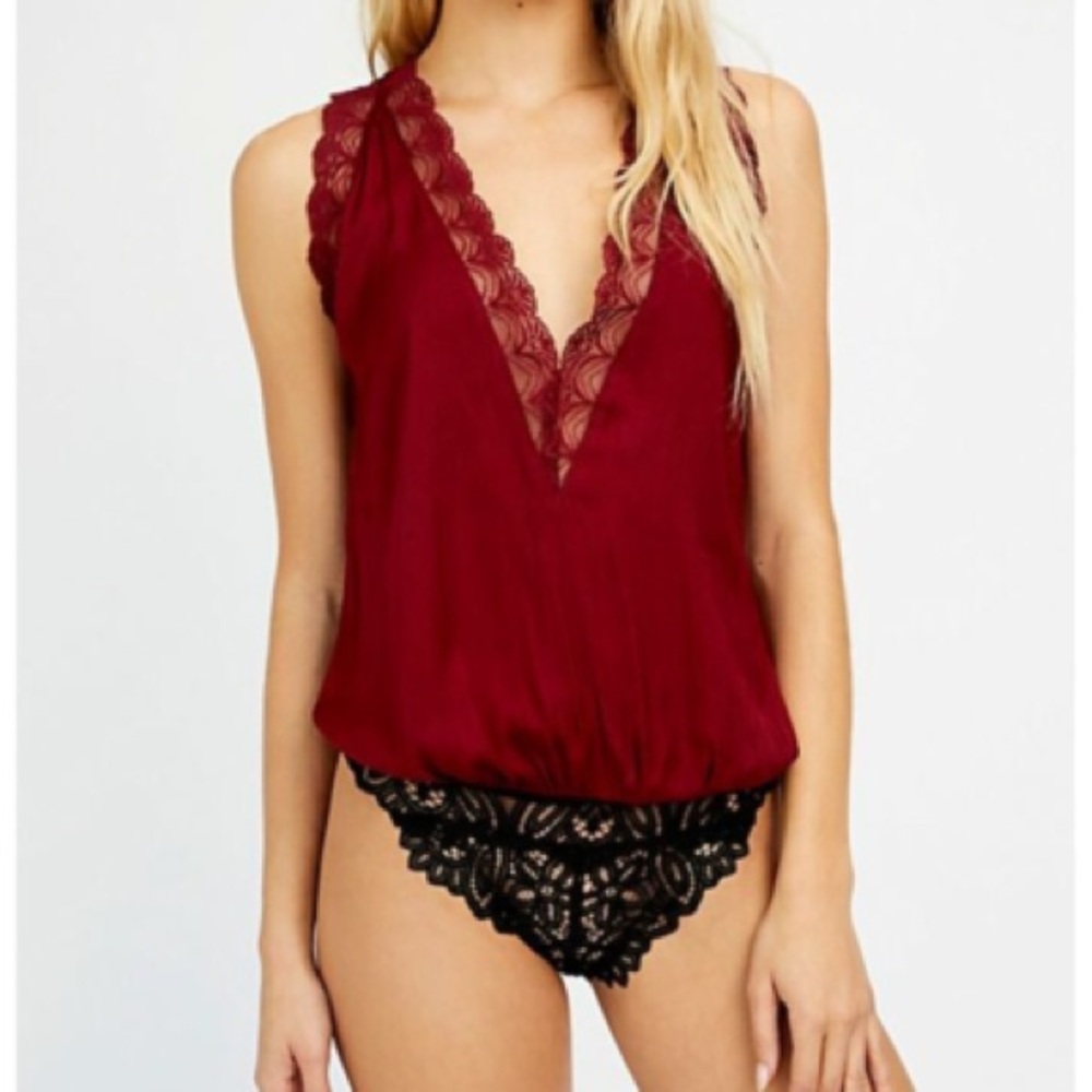 Intimately Free People Hit the Dance Floor Satin Lace Bodysuit - Wine